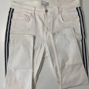 Zara - Distressed Cream Denim w/ Sport Stripe